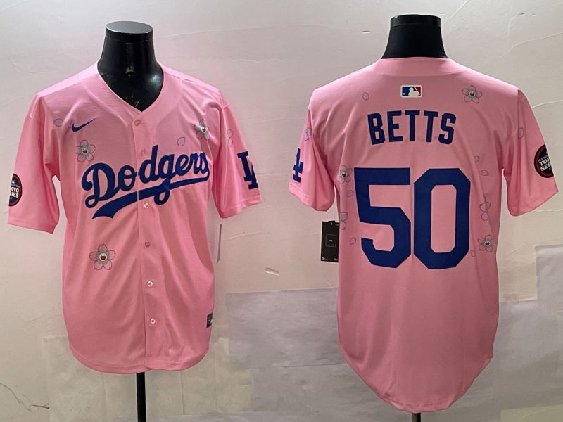 Men Los Angeles Dodgers #50 Betts Pink Sakura Edition 2025 Nike MLB Jersey style 1->los angeles dodgers->MLB Jersey